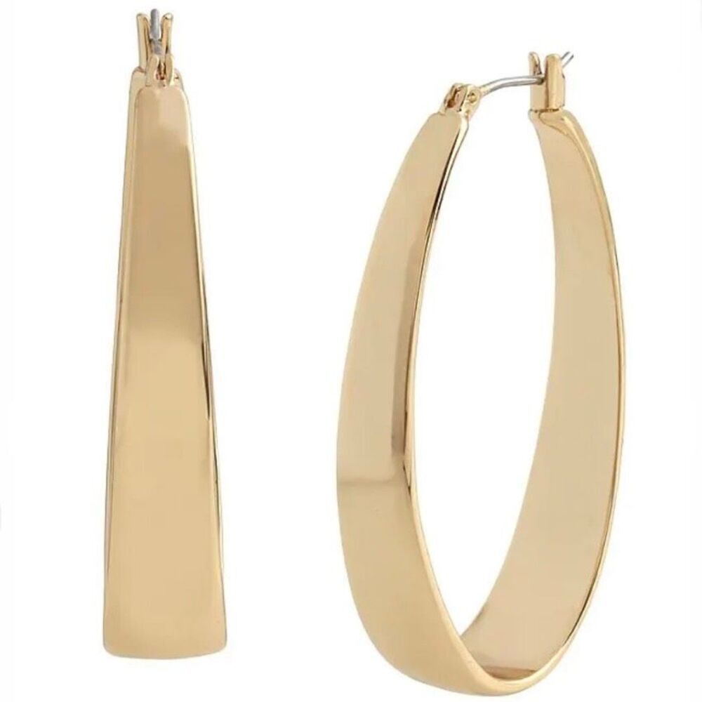 LAST ONE NWT Robert Lee Morris Soho Large Oval Thick Polished Gold Hoops earring - Picture 9 of 10